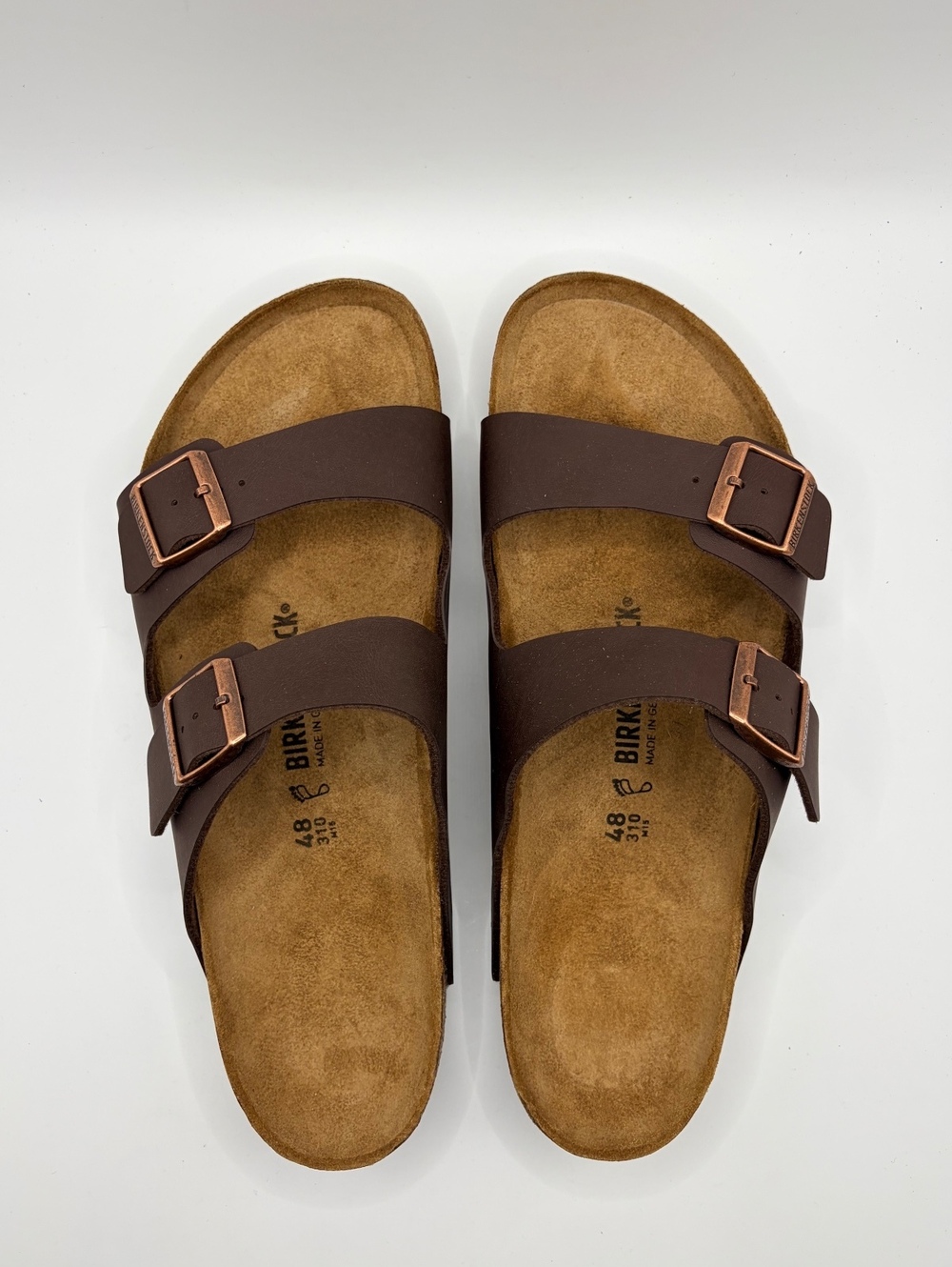 Birkenstock Arizona Dark Brown Leather Two-Strap Sandals Size 48